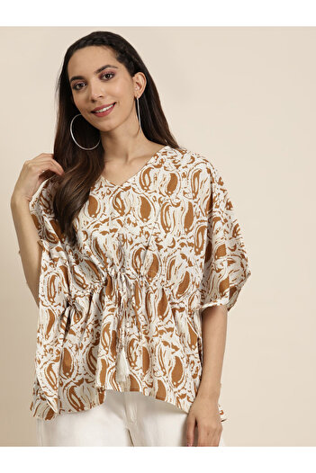 Sassafras By Styli Paisley Print Short Kaftan Top