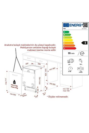 Teka Dfı 46700 Ankastre Bulaşık Makinesi, Tam Entegre, 7 Programlı, 14 Kişilik