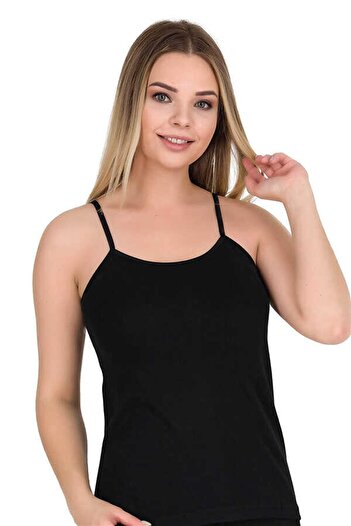 Cansoy Women's Black Rope Strap Ribbed Tank Top (2016)