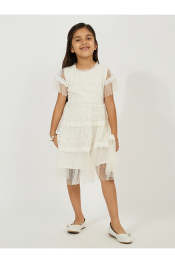 Styli Lace Detail Layered Tulle Dress
