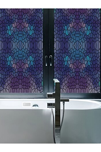 Home Sf 619 Pembe Mor Renkli Mozaik Desenli Şeffaf Vitray Cam Kaplama Yapışkanlı Folyo