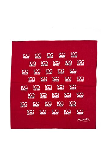 nazipek Cotton Ataturk Signed 100. Year Red Bandana Scarf 10 November 50X50Cm Gift 23 April 19 May
