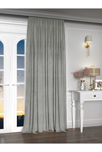 Yakamoz Velvet Appearance Light Gray Island Background Curtain Velvet Touch Series with Extra Strength