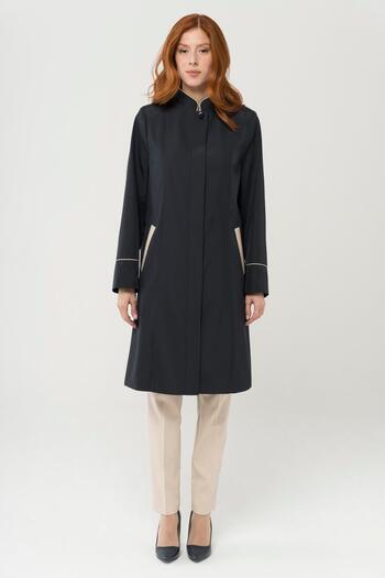 Olcay Trench Coat Judge Collar Garni Detailed Plus Size Navy Blue 4287