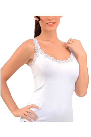 İmer Çamaşır Women's White Lace Modal Single Jersey Undershirt, Pack of 2