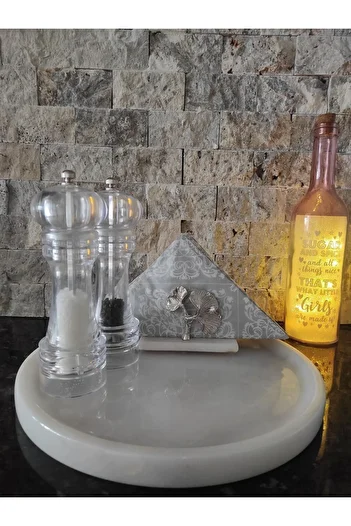 Zeybek Marble White Marble Presentation Tray & Round Marble Plate