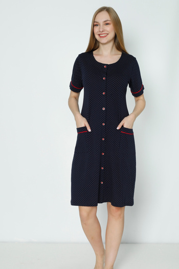 İntensive Women's polka dot cotton dress - short sleeves, piping detail, with pockets