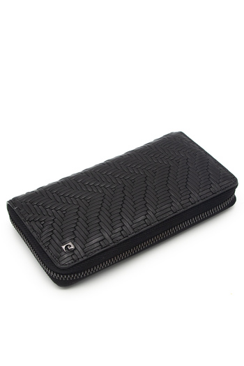Pierre Cardin Unisex Black Leather Knitted Wallet - 11056