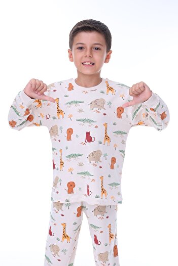 ZUZUNGA Unisex Children's Pajama Set - Animaux Patterned, 100% Cotton