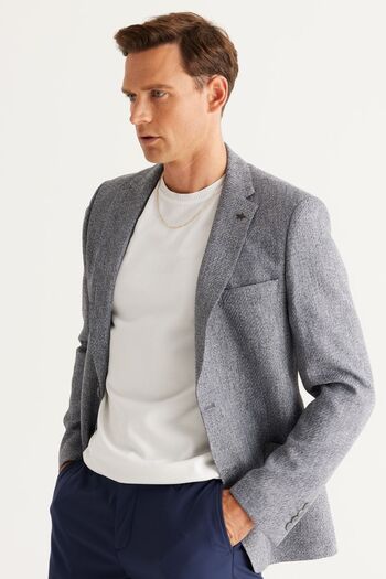 ALTINYILDIZ CLASSICS Men's Anthracite Slim Fit Slim Fit Mono Collar Patterned Blazer Jacket