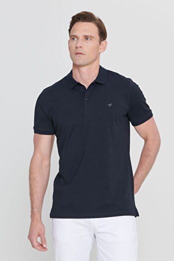 AC&Co / Altınyıldız Classics Pánské triko Slim Fit úzkého střihu s polo výstřihem, 100% organická bavlna, tmavě modrá