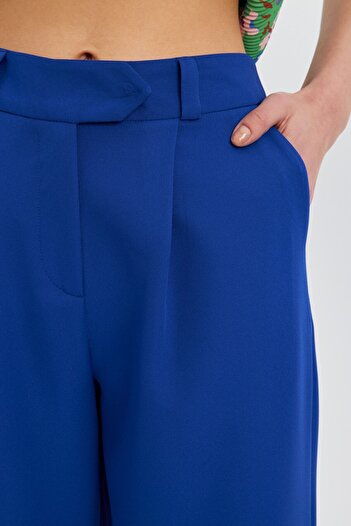STELLA PULVIS Mavi Yüksek Bel Wide Leg Krep Pantolon