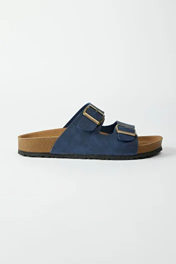 AC&Co / Altınyıldız Classics Men's Navy Blue Double Banded Buckle Slippers