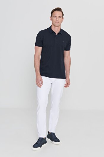 AC&Co / Altınyıldız Classics Pánské triko Slim Fit úzkého střihu s polo výstřihem, 100% organická bavlna, tmavě modrá