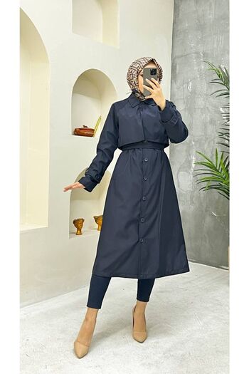 Vibeys Collection Синій жіночий тренч з підкладкою та ґудзиками