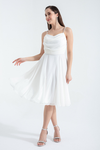Lafaba Women's White Stone Strap Midi Evening Dress