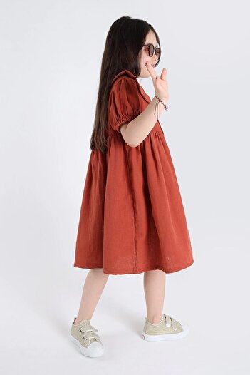 TRENDİMİZBİR Baby Collar and Buttoned Girl's Muslin Dress