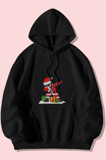 The Baski Christmas Santa Claus Cute Printed 100% Cotton Fleece Premium Black Sweatshirt