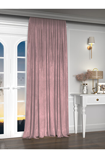 Yakamoz Velvet Appearance Sweet Pink Island Background Curtain with Extra Strength Velvet Touch Series