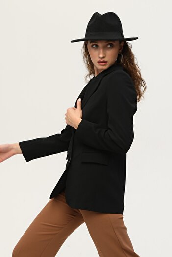 Feminist Vatkalı Astarlı Blazer Ceket Siyah 0105110