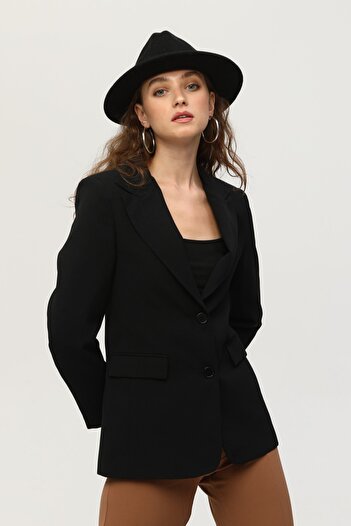 Feminist Vatkalı Astarlı Blazer Ceket Siyah 0105110