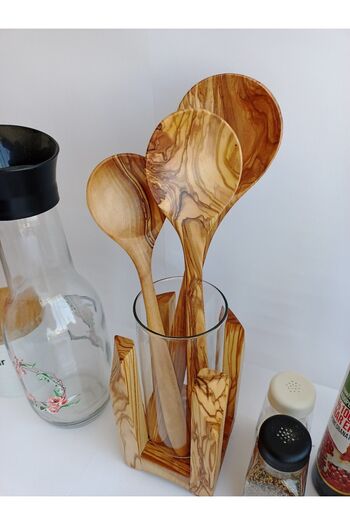 AYSAN Wooden Spoon Olive Wood Set of 3 and Spoon Holder