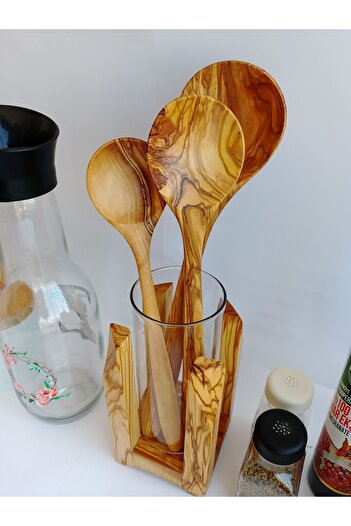 AYSAN Wooden Spoon Olive Wood Set of 3 and Spoon Holder