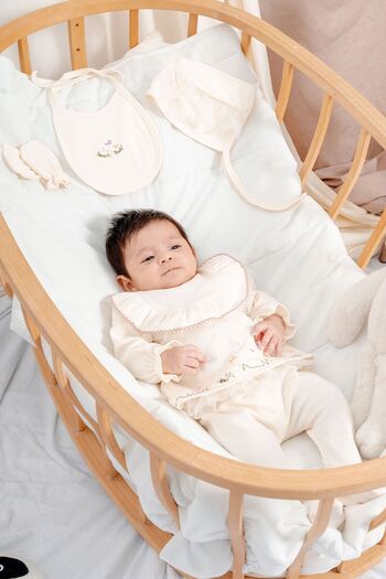MİNİBORN NEW BORN GIRL LONG SLEEVE ECRU REPORT FABRIC SET OF FIVE