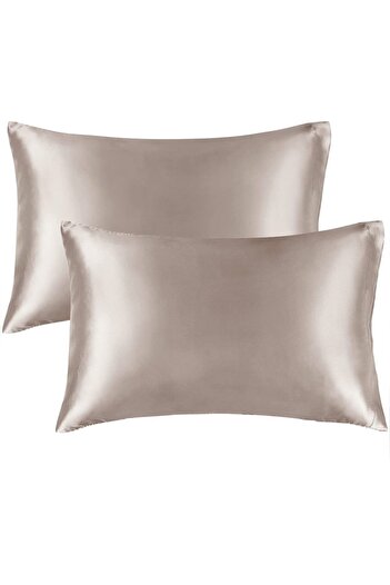 EVYA Beige Satin Pillow Case 2 Pack 50X70 cm Anti-Sweat Suitable for Curly Hair