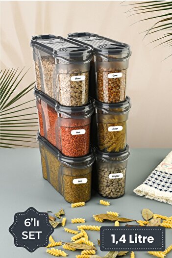 Vienev Labeled 6-Piece Food Container Set 1400 ml Anthracite