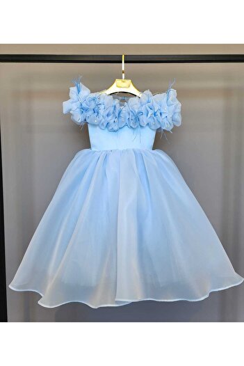 SCSTİL ORGANZE FIRFIRLI BEBE MAVİ UZUN ELBİSE