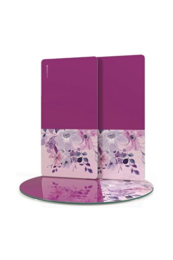 Decovetro Vintage Purple Flower Patterned 3-Piece Round Plate Set - Glass Presentation Service
