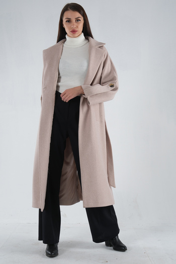 Feminist Front Buttoned Oversize Knitted Stamp Coat Stone0108081