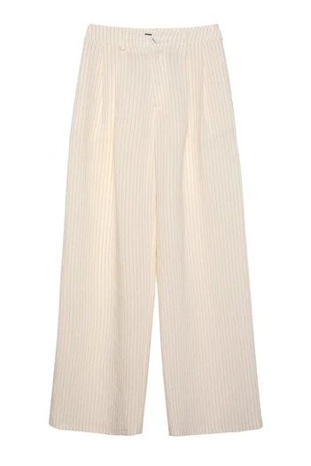 Quzu Wide Leg Striped Elastic Waist Trousers