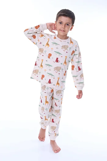 ZUZUNGA Unisex Children's Pajama Set - Animaux Patterned, 100% Cotton
