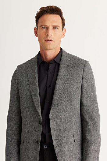 ALTINYILDIZ CLASSICS Erkek Antrasit Comfort Fit Rahat Kesim Mono Yaka Desenli Blazer Ceket