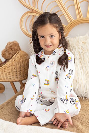 Lilabio %100 Pamuk Pazen Kız Çocuk Pijama Takımı