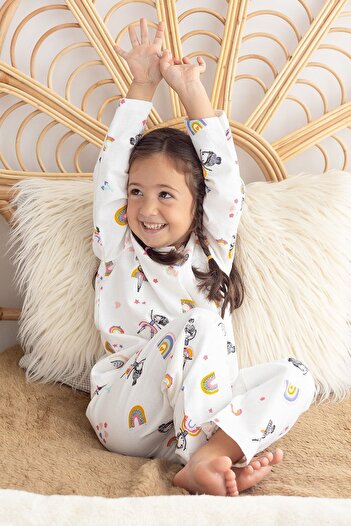 Lilabio %100 Pamuk Pazen Kız Çocuk Pijama Takımı