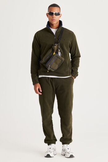 AC&Co / Altınyıldız Classics Men's Khaki-navy blue Standard Fit Normal Cut Standing Bato Collar Bottom-top Fleece Tracksuit Set