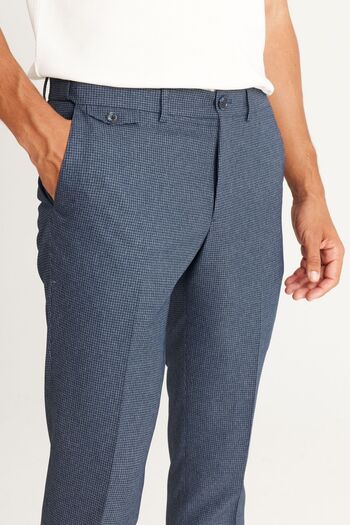 ALTINYILDIZ CLASSICS Men's Navy Blue Slim Fit Narrow Cut Patterned Elastic Waist Flexible Trousers