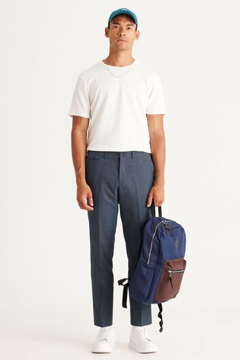 ALTINYILDIZ CLASSICS Men's Navy Blue Slim Fit Narrow Cut Patterned Elastic Waist Flexible Trousers