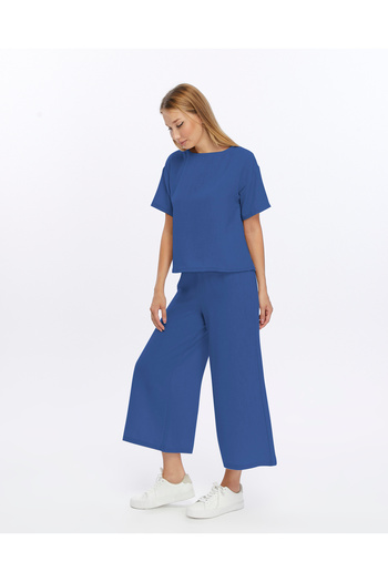 İkmal Beige Linen Set - Oversize T-shirt and Trousers Women's Set