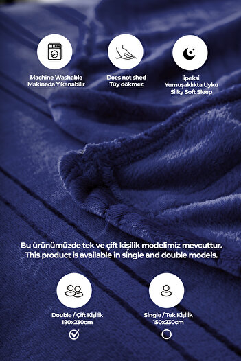 Evlen Home Collection Mayer Supersoft Soft Double Blanket Bedspread Navy Blue
