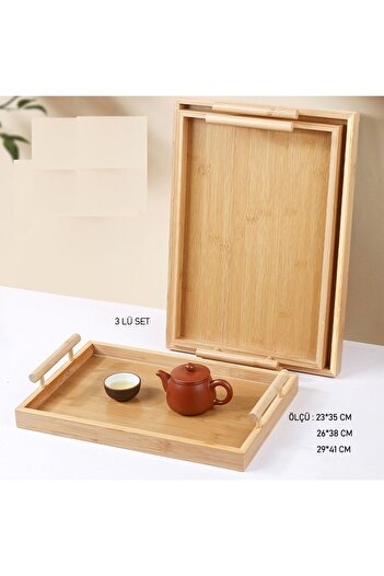 Amentes Scandinavian 3-Piece Bamboo Rectangular Tray Set - Luxury Bamboo product