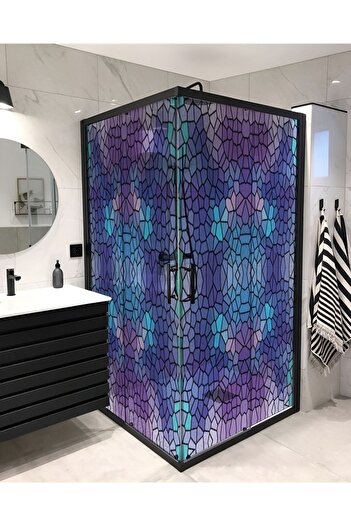 Home Sf 619 Pembe Mor Renkli Mozaik Desenli Şeffaf Vitray Cam Kaplama Yapışkanlı Folyo