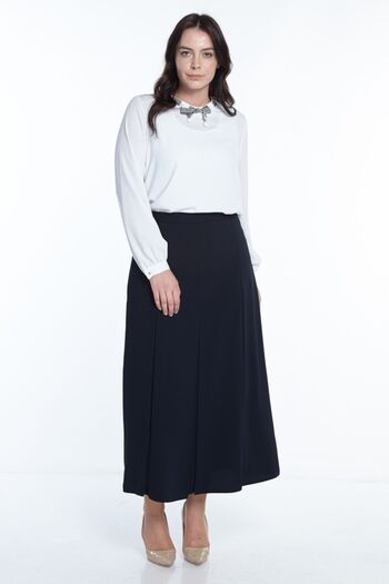 SORALLİNE Plus Size Pleated Skirt 776 Navy Blue