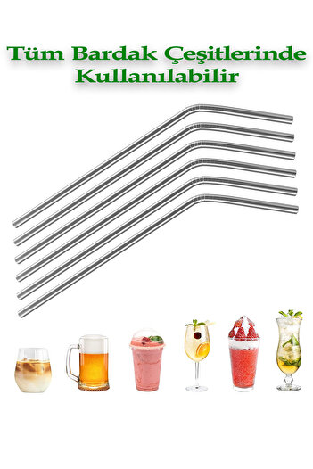 Factorial Paslanmaz Çelik Pipet Ve Temizlik Fırçası 5 Parça Set Yıkanabilir Çizilmez Mutfak Ve Parti Ürünleri
