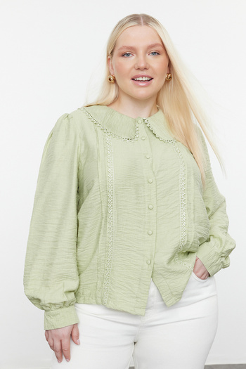 Trendyol Curve Menta csipke baba galléros ing - léggömb ujjú, szőtt TBBSS24AX00039