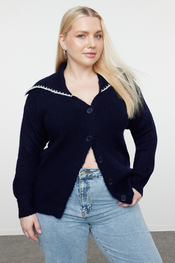 Trendyol Curve Navy Blue Knitwear Cardigan - Sailor Collar, Buttoned TBBAW25AV00005