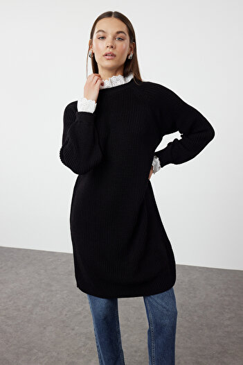 Trendyol Modest Pletený svetr Thessaloniki – černý guipure detail, TCTAW24AK00126